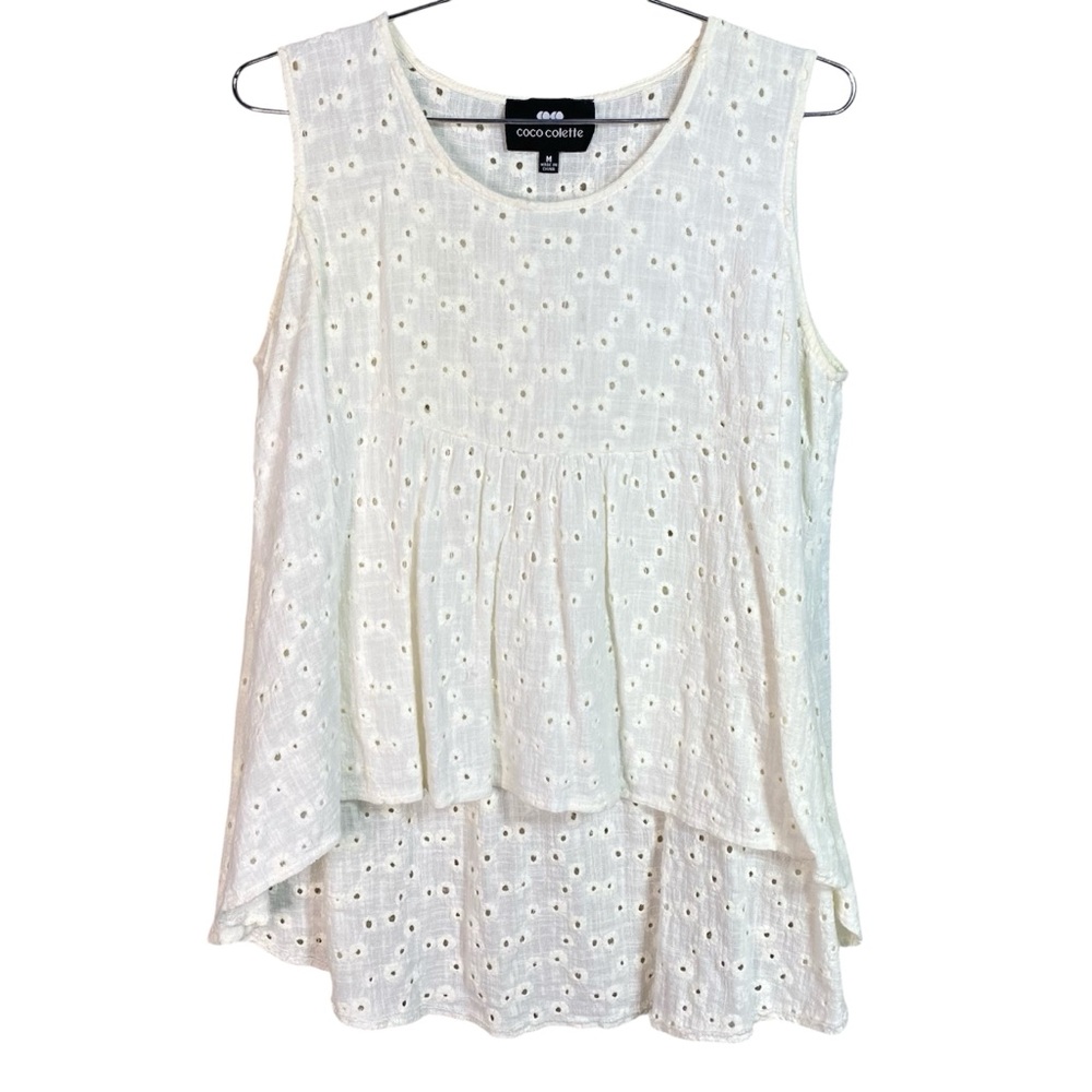 White Eyelet Lace Tank Top Blouse